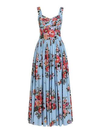 Dolce & Gabbana Long Dress In Blue With Floral Print