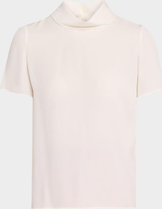 Valentino Garavani Mock-Neck Short-Sleeve Silk Top