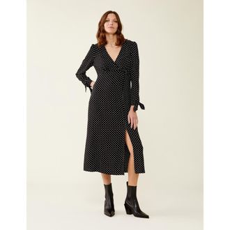 Finery Laine Polka Dot Spot Midi Dress in Black Spot at Nordstrom, Size 16