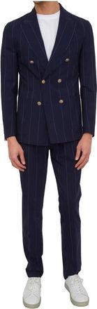 Eleventy Double Breasted Suit - Heren - Business pakken - Blauw - L - Wol - Kostuums