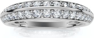 Pompeii3 F/VS.39Ct Double Row Pave Diamond Wedding Ring 14k Gold Lab Grown