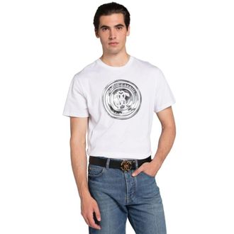 Roberto Cavalli Optic White Mirror Snake And Logo Print Cotton T-shirt, Size X-Small