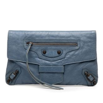 Balenciaga Pre-owned Womens Lambskin Motocross Classic City Clutch - Blue Leather - One Size