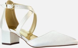 XY London Womens XY London Womens/Ladies Cynthia Ankle Strap Mid Block Heel Court Shoes - Cream - Size: 3