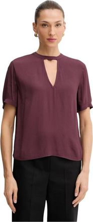 Twinset Top met sleutelgat-hals en korte mouwen - Dames - Blouses & Shirts - Rood - Maat: XS Leer