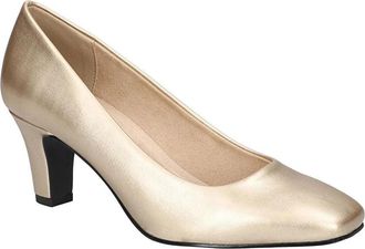 Easy Street Womens Easy Street Poet Pump Gold Faux Leather Square Toe Block Heel ZAP1302
