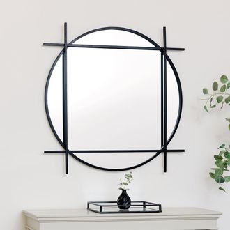 Melody Maison Large Round Black Wall Mirror 97cm X 97cm | Size: 97 cm X 97 cm