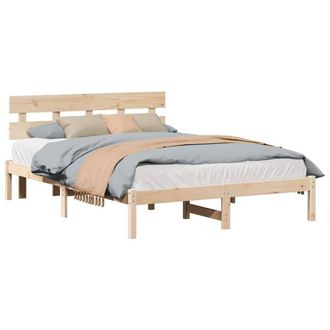Berkfield Home Modern Bed Frame with Headboard 160x200 cm Solid Wood Pine in Light Tan