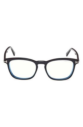 Tom Ford 52mm Square Optical Glasses in Black Eco /T Logo at Nordstrom