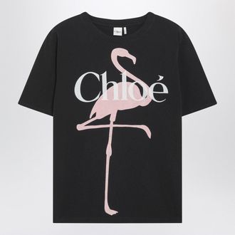 Chlo&eacute; Black Baby Fit T Shirt With Logo And Flamingo Print