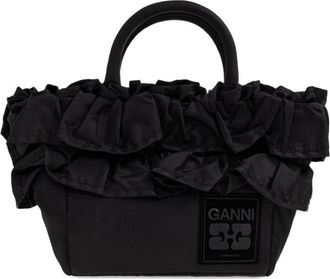 Ganni Black Ruffle Mini Tote