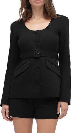 Favorite Daughter The Christy Belted Stretch Cotton Blend Twill Jacket in Black at Nordstrom, Size X-Large