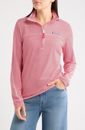 Vineyard Vines Microstripe Sankaty Half Zip Shep Shirt in Lighthouse Red at Nordstrom, Size X-Large