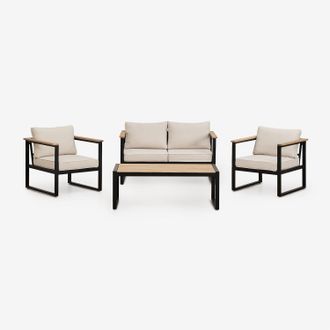 Sklum Conjunto De Jard&iacute;n Con Sof&aacute; De 2 Plazas, 2 Sillones Y Mesa De Centro En Aluminio Y Madera De Acacia Lipov Sklum