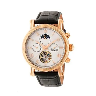 Heritor Winston Semi-Skeleton Leather-Band Watch in Rose Gold/white at Nordstrom