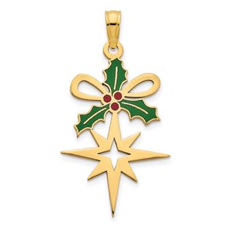 Diamond2Deal 14k Yellow Gold Epoxy Holly and North Star Pendant