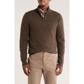 Nordstrom Cashmere Quarter Zip Sweater in Brown Desert Heather at Nordstrom Rack, Size Small
