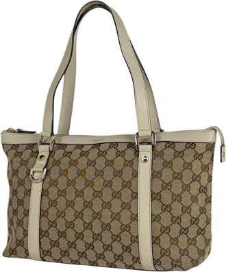 Gucci Beige Ivory Gg Canvas Leather Tote Bag (Pre-Owned)