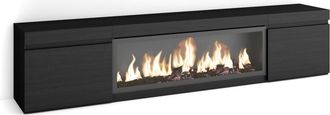 Skraut Home Mueble tv efecto madera negro 208x35x45cm chimenea efecto fuego