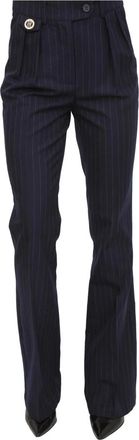 Fracomina Blauwe Regular Broek Polyester Rayon Wol - Dames - Wijde Broeken - Blauw - L - Wol - Broeken