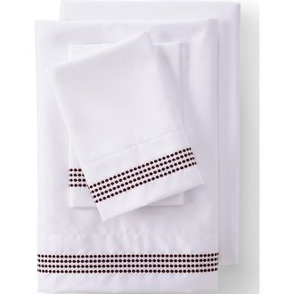 Lands End Supima Cotton No Iron Sateen Cane Weave Sheets - 400 Thread Count in Royal Burgundy Dots at Nordstrom, Size Full