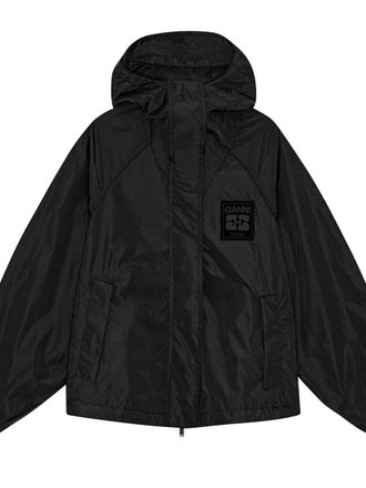 Ganni Logo-Embroidered Recycled Polyamide Jacket - Black