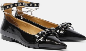 【GANNI】 EYELETS JEWEL BALLERINA BLACK Eyelets Jewel faux leather ballet flats in black - Ganni