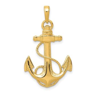 Diamond2Deal 14k Yellow Gold Anchor Rope Pendant
