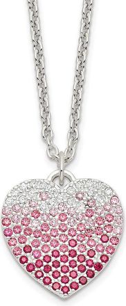 Diamond2Deal Sterling Silver Pink, Red & Clear Cubic Zirconia Heart Pendant Necklace 18
