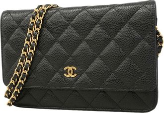 Chanel Black Grained Calfskin Chain/Shoulder Wallet (Pre-Owned)