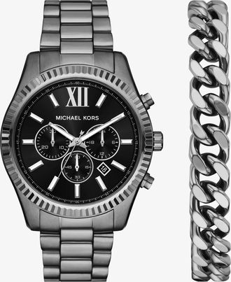 Michael Kors Oversized Lexington Gunmetal Watch and Bracelet Gift Set