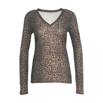 Majestic Filatures Majestic Filatures, Long Sleeve Tops, female, Brown, Size: M Animal Print V-Neck Long Sleeve T-Shirt