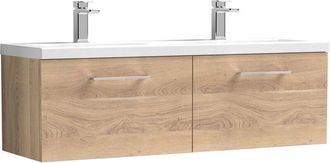 Nuie Nuie - Arno Bleached Oak Woodgrain 1200mm Wall Hung 2 Drawer Vanity Unit with Double Ceramic Basins - ARN3022F