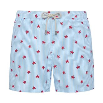 MC2 Saint Barth Beachwear, male, Blue, Size: L Nylon Swimsuit with Fantasy Pattern