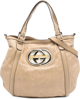 Gucci Pre-owned Embossed Leather Tote - Dames - Vintage Shopper - Bruin - ONE Size - Leer - Vintage