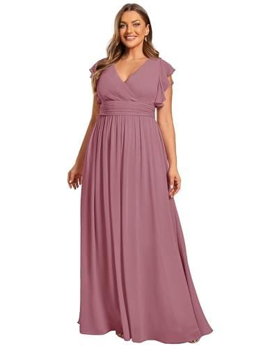 Ever-Pretty Robe d'Invité de Mariage Femme Appliqué Manches Volantées Col V Mousseline Verte Menthe 36