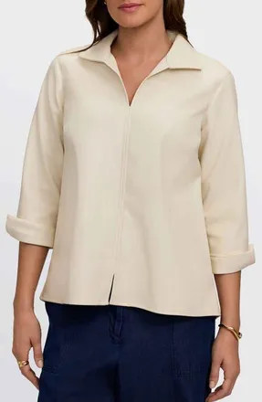 Foxcroft Agnes Faux Leather Long Sleeve Popover Top in Cream Ivory at Nordstrom, Size X-Large