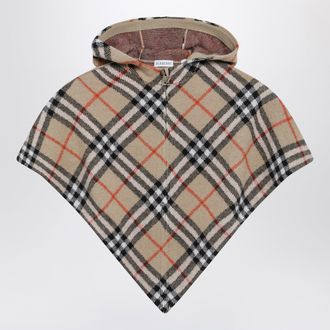 Burberry Sand-coloured wool cape with a checked pattern