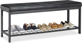 Relaxdays Relaxdays Banco Zapatero XXL, Metal-Piel sintética, Negro, 49 x 115 x 40 cm