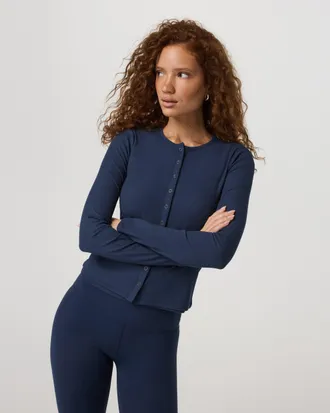 Vuori Clothing Long Sleeve Pose Twin Cardigan | Blue Coast | XS, Size Extra Small