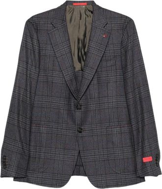 Isaia Checked-pattern Wool-silk Blend Blazer