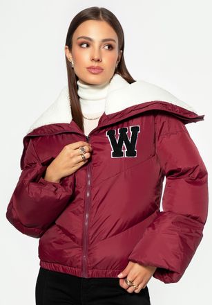 Wittchen Dames Oversized Jas met Imitatie Schapenvacht Kraag, Donkerrood