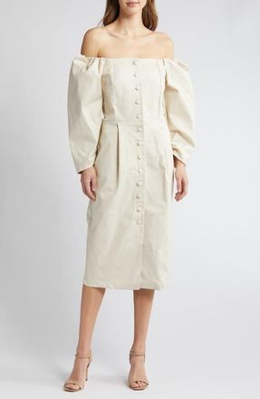 Melloday Off the Shoulder Button Front Midi Dress in Bone at Nordstrom, Size X-Large