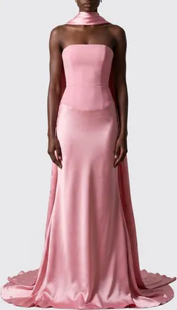 Solace London Abito da sera lungo in raso con corpetto a corsetto e strascico