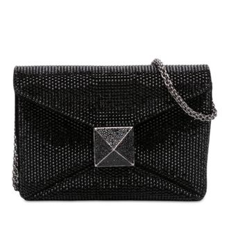 Valentino Pre-owned Valentino Small Crystal Embellished Suede One Stud Clutch with Chain Ladies G2BOLUVPOUFNYROU