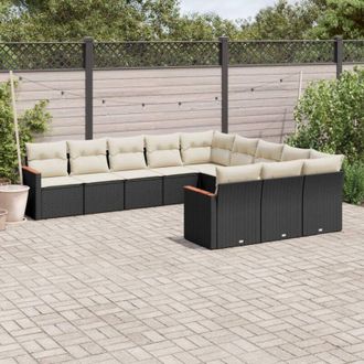 vidaXL Set De Sof&aacute;s De Jard&iacute;n 11 Pzas Y Cojines Rat&aacute;n Sint&eacute;tico Negro Vidaxl
