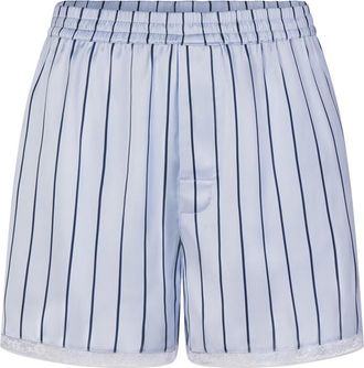 SKIMS Lace-trim Woven Shine Boxer Shorts - Blue - L (UK16-18)