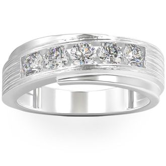 Pompeii3 1Ct Diamond Mens Ring Brushed Wedding Band in White Rose or Yellow Gold