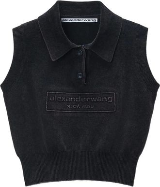 Alexander Wang Top smanicato con logo goffrato - Nero