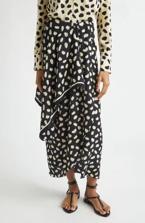 Johanna Ortiz Captivation Print Silk Skirt in Black /Ecru at Nordstrom, Size 8